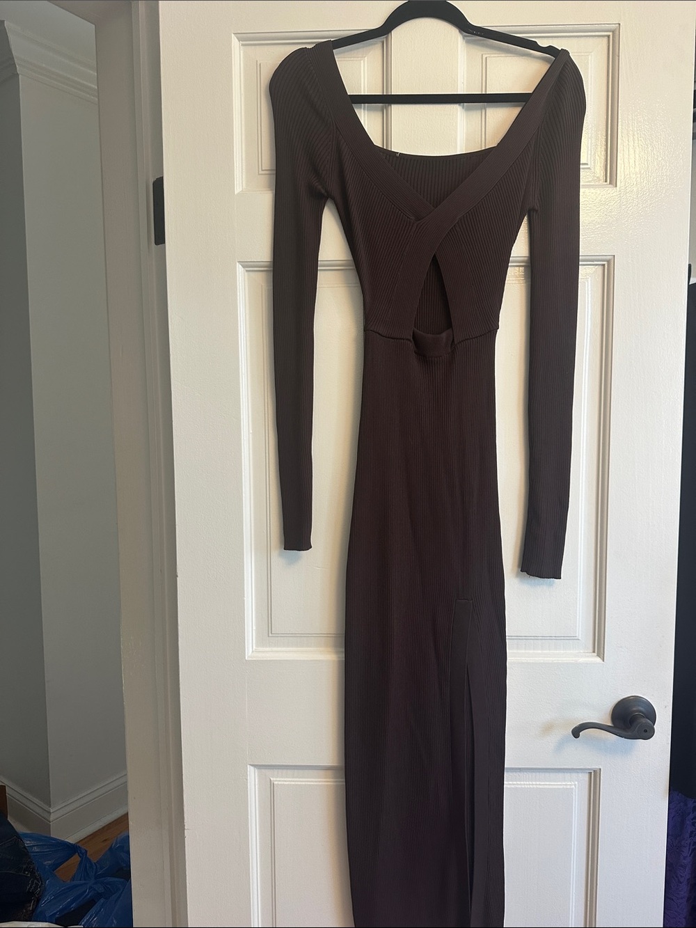 Long Sleeve Chocolate Cutout Maxi Dress